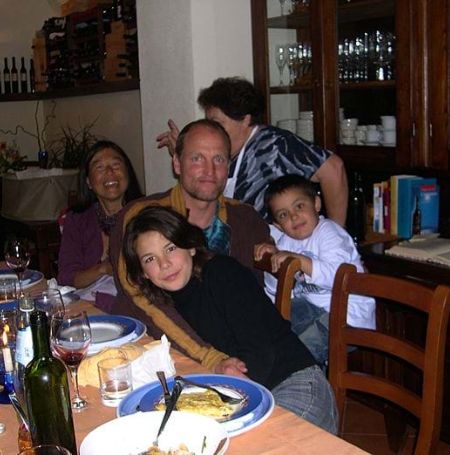 Woody Harrelson with his wife and children.